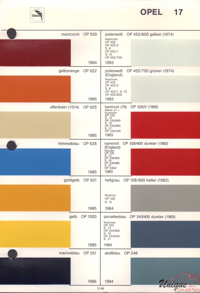 1986 Opel Paint Charts Glasurit 6